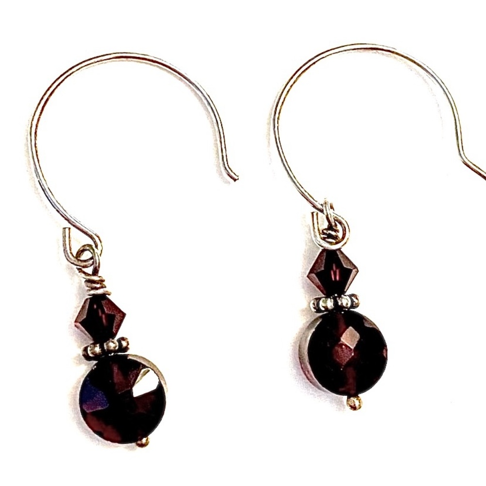 Garnet Glass Sterling Silver Dangle Earrings 925